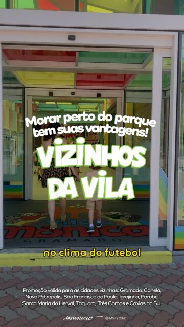Convidamos os vizinhos da Vila para uma troca muito especial! No clima do futebol, que tal trocar figurinhas, completar álbuns e aproveitar as atrações do parque?

Essa ação acontece todos os finais de semana até 5 de julho (às sextas, sábados e domingos) das 10h às 15h, logo na entrada do parque, após a bilheteria, e com valor promocional do ingresso - apenas 49,00! 

➜ Promoção válida apenas nas datas mencionadas.

➜ Ingressos promocionais dão acesso ao parque, exceto para atrações extras.

➜ A troca de figurinhas é responsabilidade dos participantes, com mesas cedidas pela Vila ao lado da bilheteria.

➜ Promoção válida para as cidades vizinhas: Gramado, Canela, Nova Petrópolis, São Francisco de Paula, Igrejinha, Parobé, Santa Maria do Herval, Taquara, Três Coroas e Caxias do Sul.

➜ Ingressos promocionais vendidos exclusivamente na bilheteria, com comprovante de residência. (não dá direito às atrações extras).

Morar perto do parque tem suas vantagens... 

Contém texto alternativo: O vídeo inicia mostrando uma família entrando no parque. Em seguida, aparecem cenas da apresentação da Turminha com Cascão, Magali, Mônica, Milena e Cebolinha. Na sequência, vemos uma sequência mostrando o terminal da Vila, Magali, Mônica e Milena se abraçando, uma criança brincando em uma das atrações do parque e a mesma família do inicio descendo um escorregador. Por fim, vemos crianças trocando figurinhas na Praça Sansão. Durante todo o vídeo, aparece o texto: "promoção válida para as cidades vizinhas: Gramado, Canela, Nova Petrópolis, São Francisco de Paula, Igrejinha, Parobé, Santa Maria do Herval, Taquara, Três Coroas e Caxias do Sul", e dois balões com as informações: "ingressos promocionais, apresentando comprovante de residência e álbum ou figurinhas, 49,900 válido nos finais de semana até  de julho."